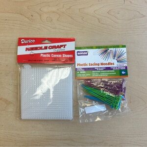 NWT - Darice Plastic Canvas Squares 10pk and Roylco Placing Lacing Needles 32pk